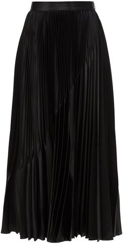 Inverted-pleat Satin Midi Skirt - Womens - Black