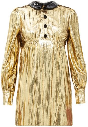 Detachable-collar Lamé Mini Dress - Womens - Gold