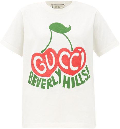 Beverly Hills Cherry-print Organic-cotton T-shirt - Womens - White Print
