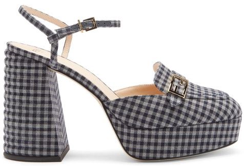 Promenade Gingham Cross-strap Platform Sandals - Womens - Blue Multi