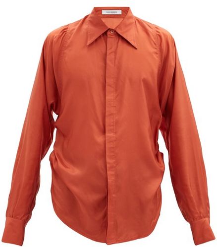 Synched-waist Satin Shirt - Mens - Orange