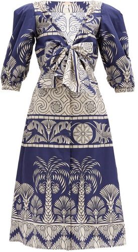 Any Route Goes Printed Cotton-blend Midi Dress - Womens - Navy Multi