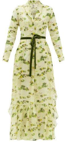 Artbo Waterlily-print Cotton Robe Dress - Womens - Yellow Print