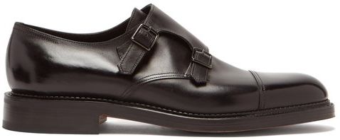 William Monk Strap Leather Shoes - Mens - Black