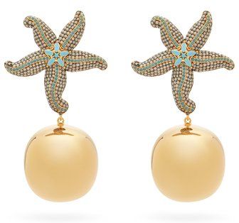 Sea Star Gold-plated Clip Earrings - Womens - Gold Multi