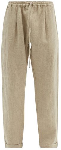 Drawstring Hand-woven Linen Trousers - Mens - Beige