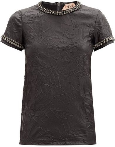 Crystal-embellished Faux-leather T-shirt - Womens - Black