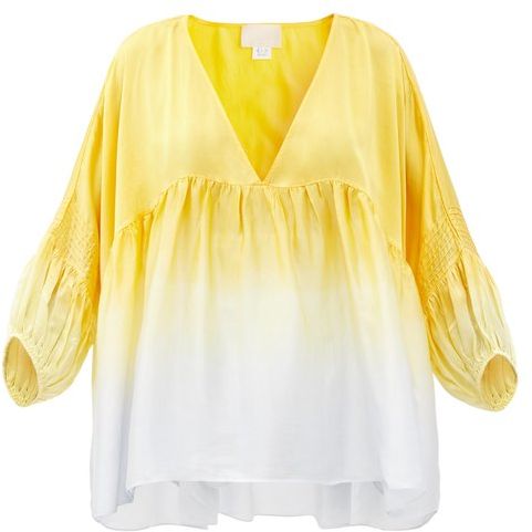 Raj Balloon-sleeve Dip-dyed Silk Blouse - Womens - Yellow Multi