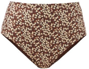 The High Waist Floral-print Bikini Briefs - Womens - Brown Print