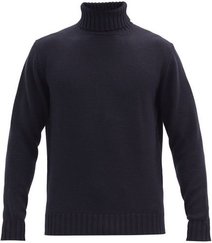 Roll-neck Wool Sweater - Mens - Navy