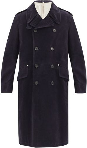 Double-breasted Suede Coat - Mens - Dark Blue