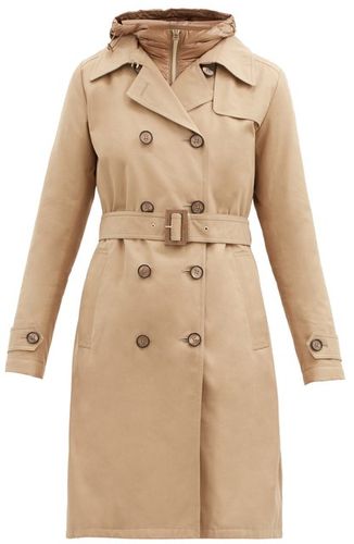 Hooded Belted Cotton-gabardine Trench Coat - Womens - Camel