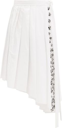 Asymmetric Pleated Sequinned Cotton-poplin Skirt - Womens - White