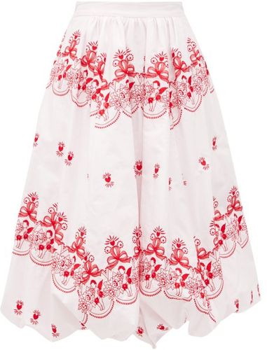 Cherub-embroidered Cotton Bubble-hem Skirt - Womens - Pink Print