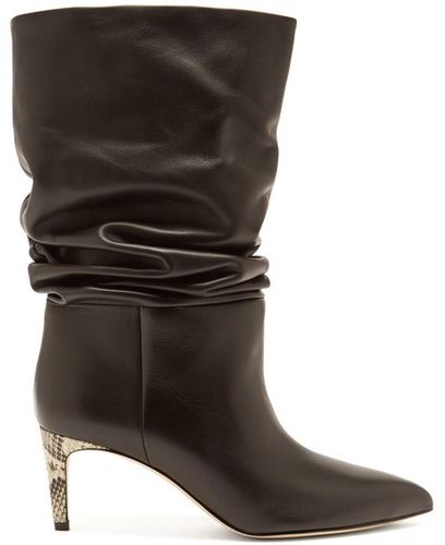 Slouchy Python-effect Leather Ankle Boots - Womens - Black