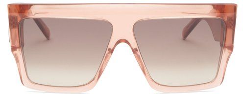 Oversized Flat-top Acetate Sunglasses - Womens - Light Brown