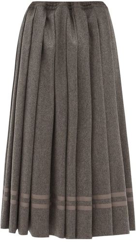 Pleated Wool-flannel Midi Skirt - Womens - Grey