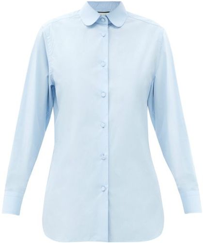 Club-collar Cotton-poplin Shirt - Womens - Light Blue