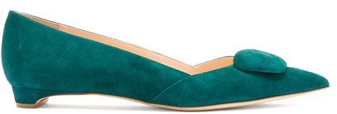 Aga Point-toe Suede Flats - Womens - Dark Green