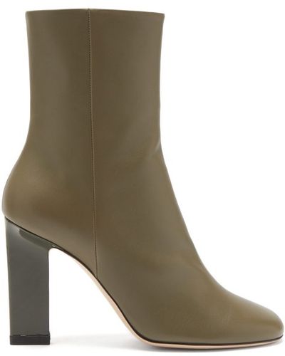 Carly Block-heel Leather Ankle Boots - Womens - Khaki