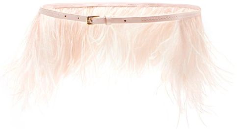 Feather-trim Leather Belt - Womens - Light Pink