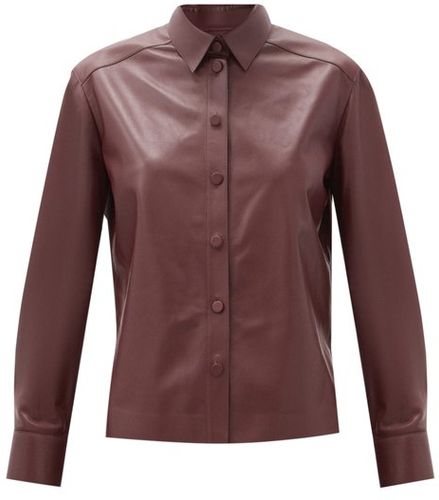 Point-collar Leather Shirt - Womens - Burgundy