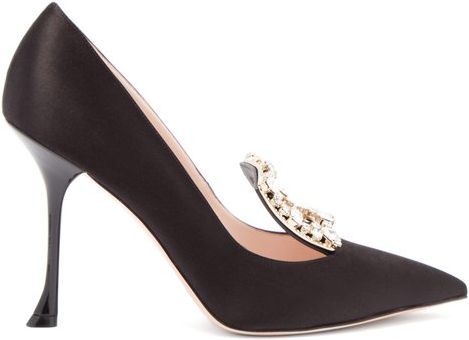 Rv Broche Crystal-embellished Satin Pumps - Womens - Black