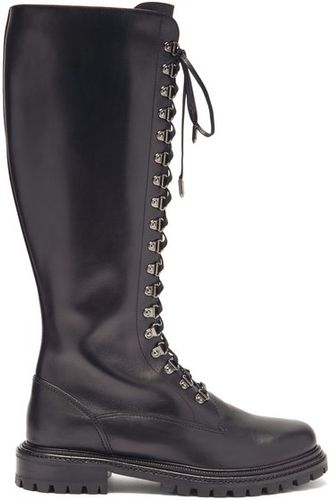 Combat Lace-up Leather Knee-high Boots - Womens - Black