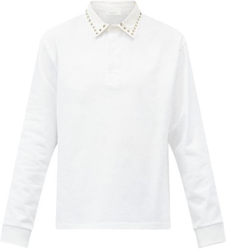 Rockstud Cotton-piqué Long-sleeved Polo Shirt - Mens - White