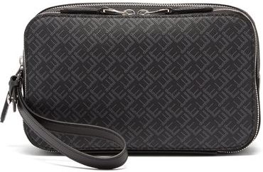 Signature-print Coated Cotton-canvas Pouch - Mens - Black