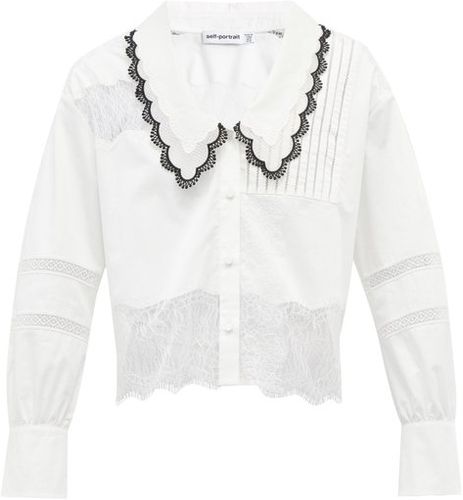 Chelsea-collar Lace-insert Poplin Shirt - Womens - White