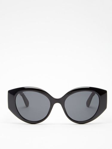 GG-logo Quilted Cat-eye Acetate Sunglasses - Womens - Black Grey