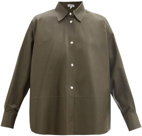 Relaxed Nappa-leather Shirt - Womens - Dark Green