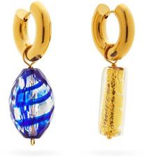 Mismatched Glass & 24kt Gold-plated Hoop Earrings - Womens - Blue Gold