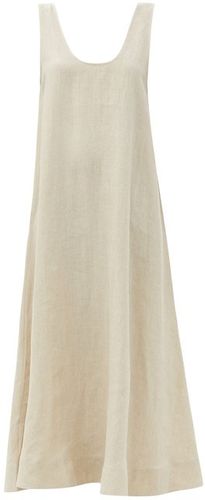 The Capri Low-back Organic-linen Midi Dress - Womens - Light Beige