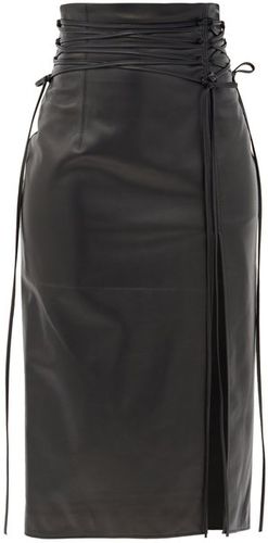 Lucerne Lace-up Leather Midi Skirt - Womens - Black