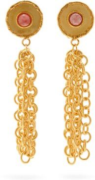 Rhodochrosite Chain Drop Clip Earrings - Womens - Pink Gold