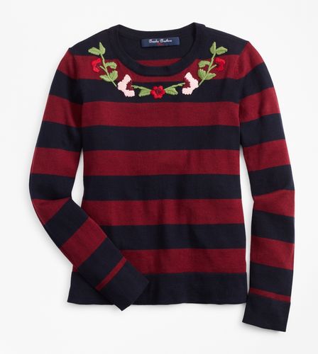 Girls' Girls Cotton Rugby Stripe Embroidered Sweater