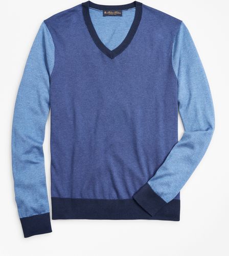 Silk And Cotton Color-Block V-Neck Sweater