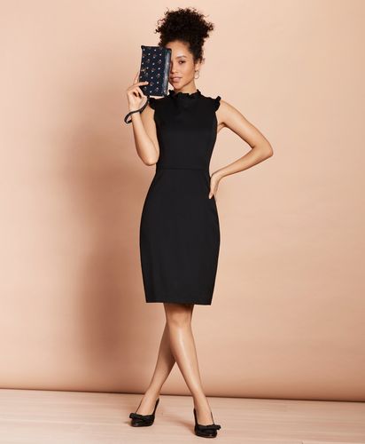 Ruffle-Trimmed Stretch Wool Sheath Dress