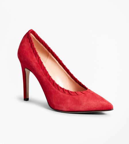 Suede Whip-Stitch Point-Toe Pumps