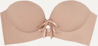 U-plunge Lace-up Self-adhesive Backless Strapless Bra - Beige