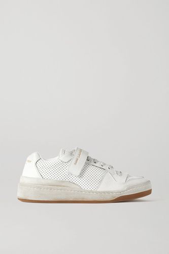 Travis Logo-print Distressed Perforated Leather Sneakers - White