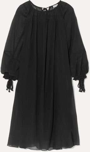 Dorie Tasseled Cotton And Silk-blend Crepon Dress - Black
