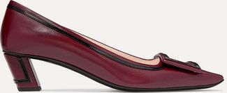 Belle Vivier Graphic Patent-trimmed Leather Pumps - Burgundy