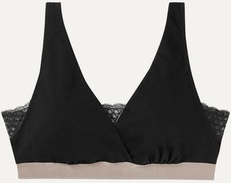 Florence Stretch-cotton And Lace Maternity Bra - Black
