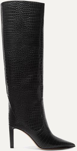 Mavis 85 Croc-effect Leather Knee Boots - Black
