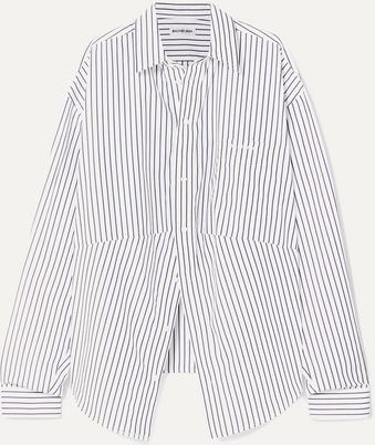 Swing Oversized Embroidered Striped Cotton-poplin Shirt - Blue