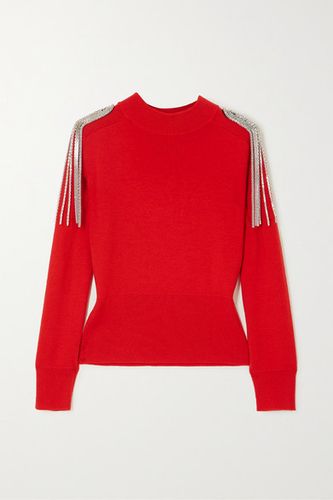 Cropped Chain-embellished Merino Wool Sweater - Red