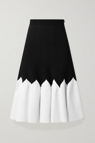 Two-tone Stretch-knit Midi Skirt - Black